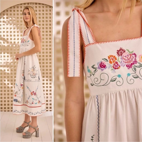 Hunter Bell Midi Dress Stefy Embroidered White Cotton Floral NWT 6 - Picture 7 of 14